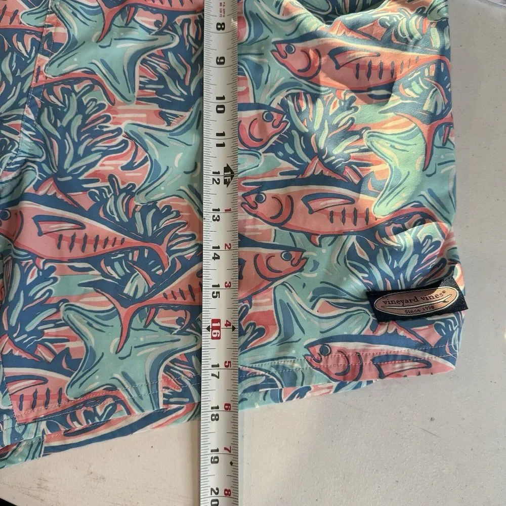 Vineyard Vines Swim Trunks Mens XL Blue Pink Fish Starfish All Over‎ Print